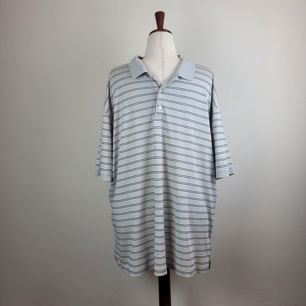 Vintage 90s Hathaway Polo Shirt Mens XXL grey Pima Cotton stripes 3 three button - Picture 2 of 16